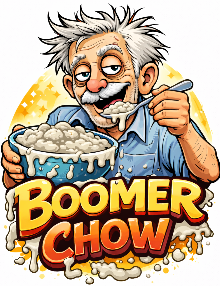 BoomerChow mascot reaction portrait.
